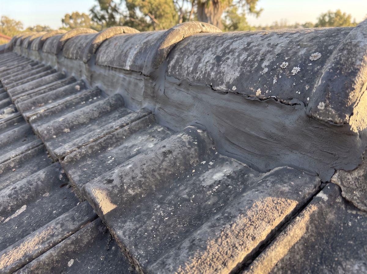 The same ridge after repointing with neat charcoal flexible pointing (illustrative)